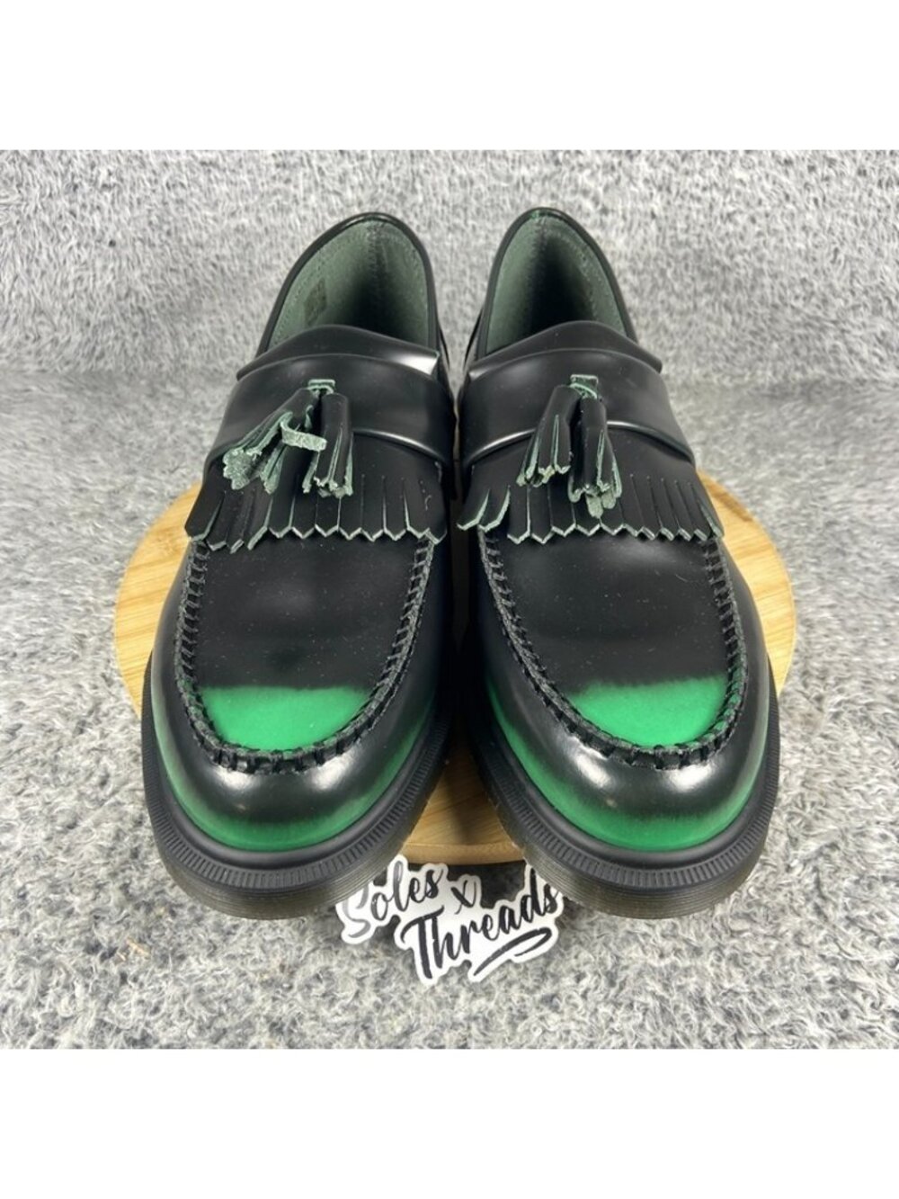 Dr. Martens Adrian Tassel Loafer Size 13 Men Arcadia Rub Off Leather Black Green